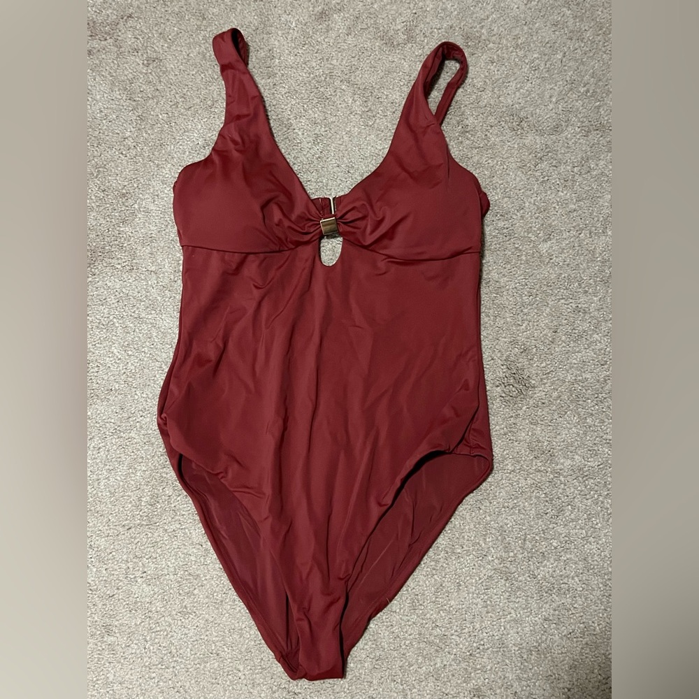 Andie Burgundy Swimsuit with Gold Details